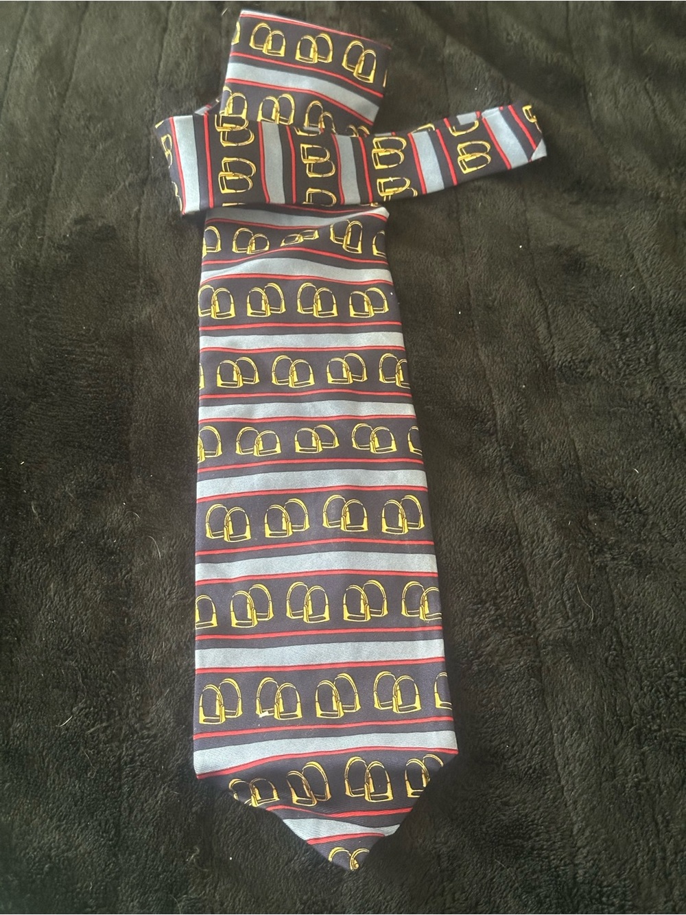 Paolo Gucci Vintage Navy Blue Red and Yellow Patterned Silk